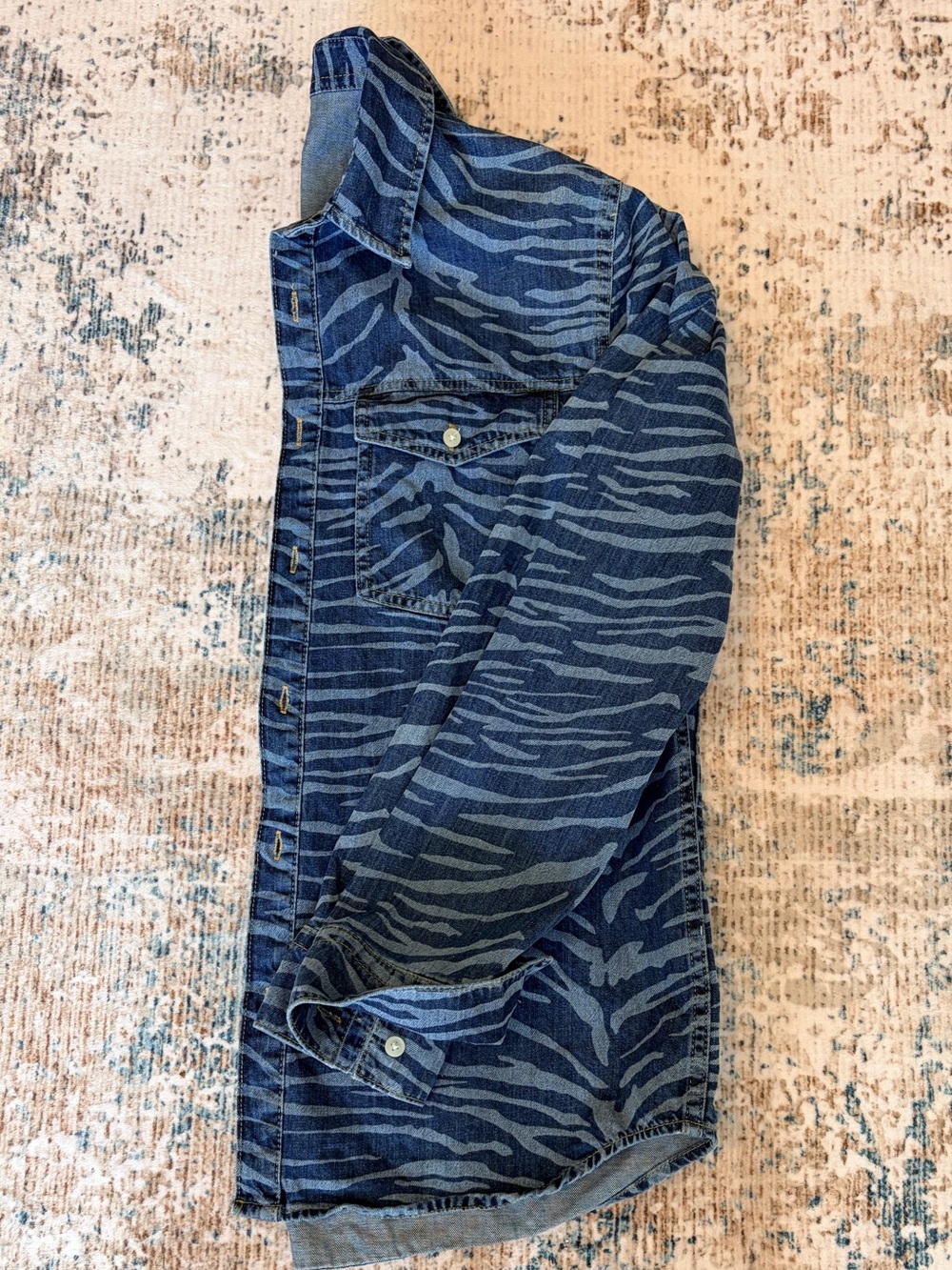 Topman Blue Zebra-Print Denim Shirt